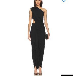 Superdown juliet midi dress Black Asymmetrical One Shoulder Cocktail Revolve XS